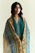Zara Shahjahan | Coco Eid Edit | Marigold-D4 XL Teal Green Jacquard