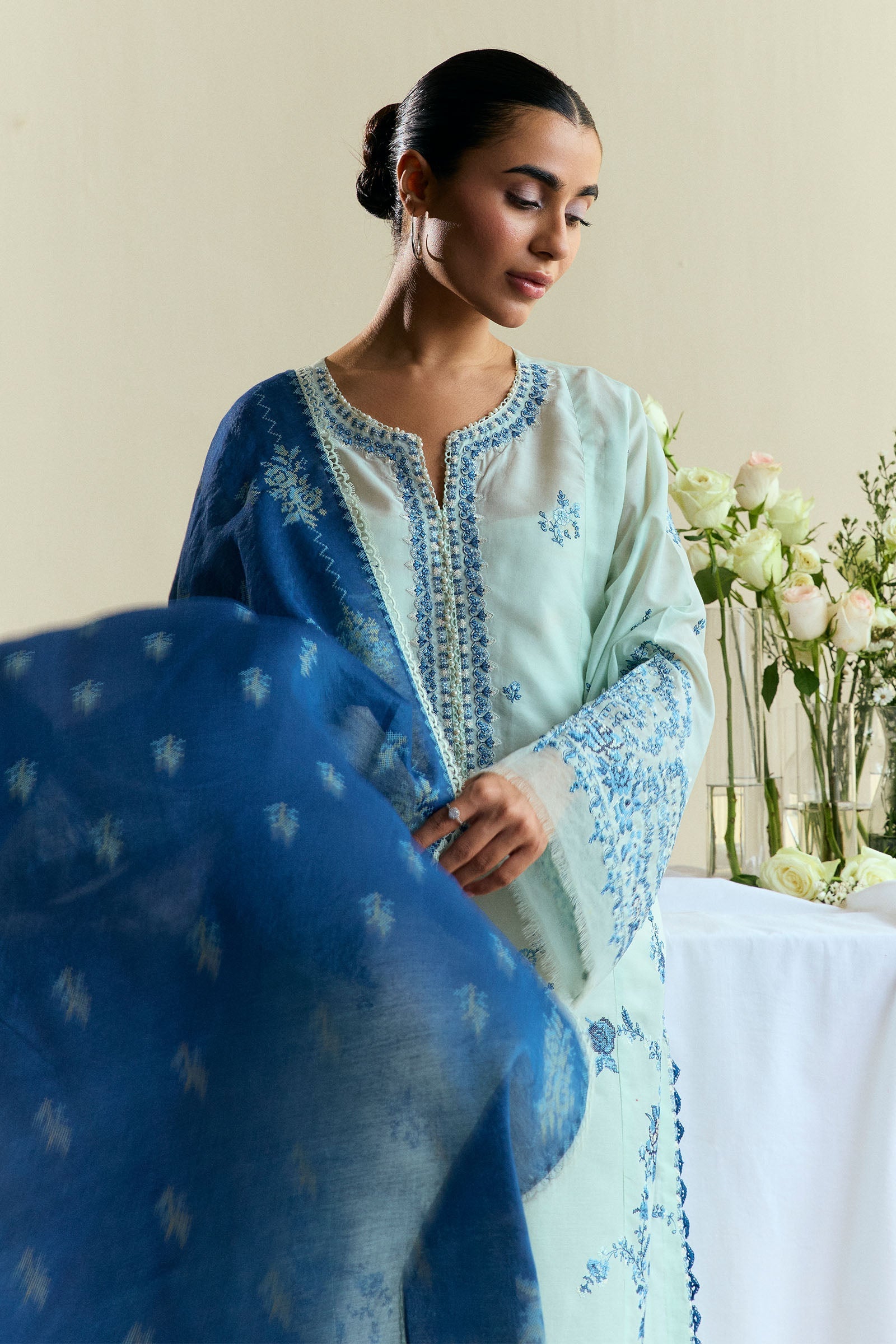 Zara Shahjahan | Coco Eid Edit | Isle-D10 XL Ice Blue Lawn