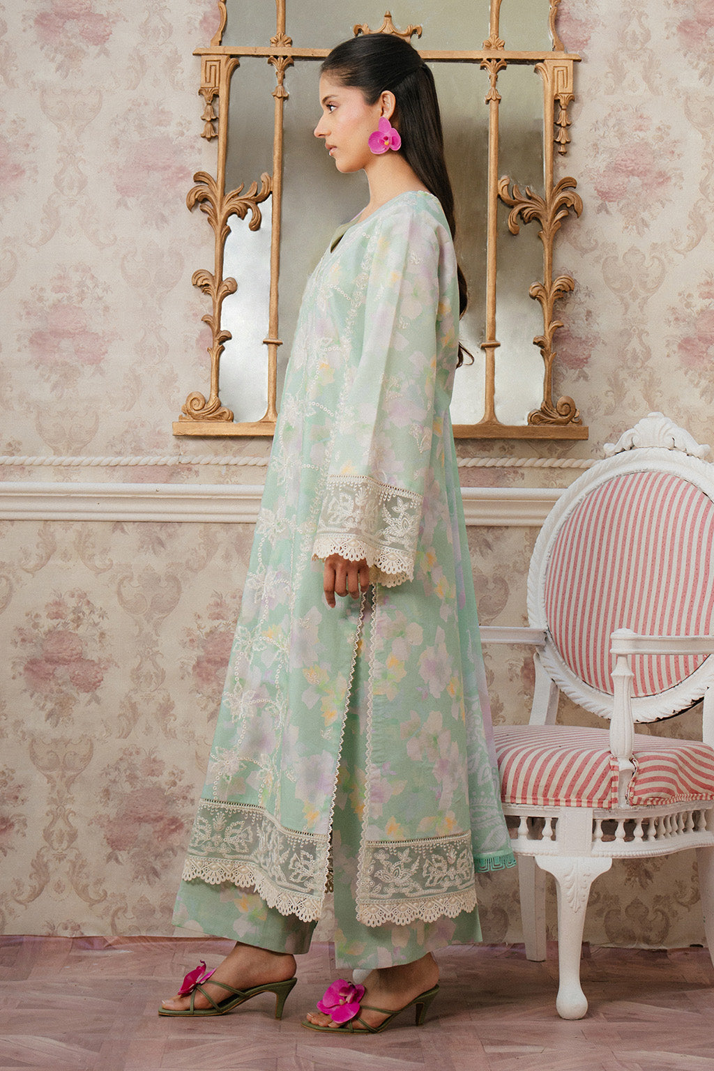Ayzel | Armelia Printed Lawn 25 | Liora L Mint Lawn