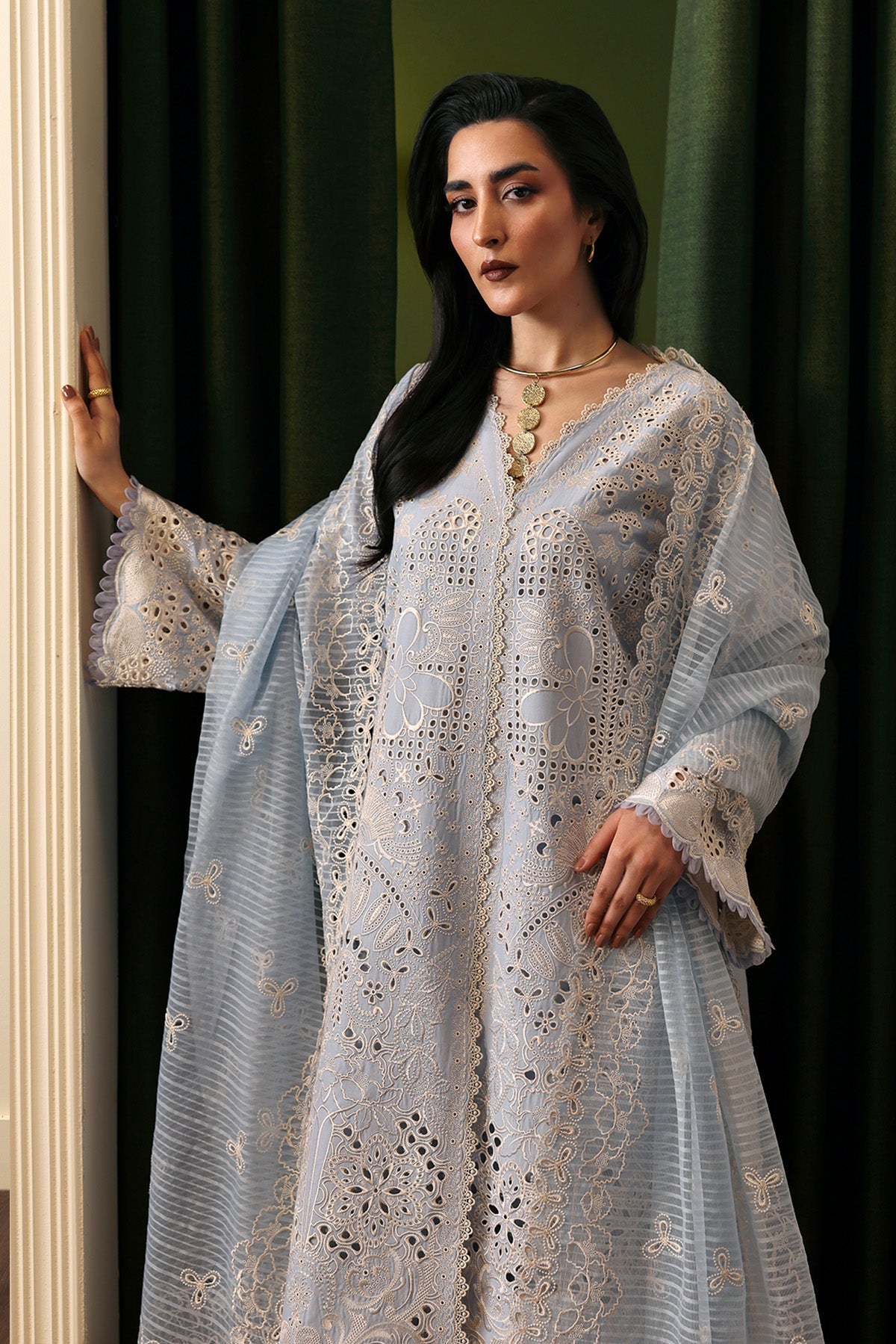 Afrozeh | Rhythm RTW | Crimsal L LIight blue Grey Lawn