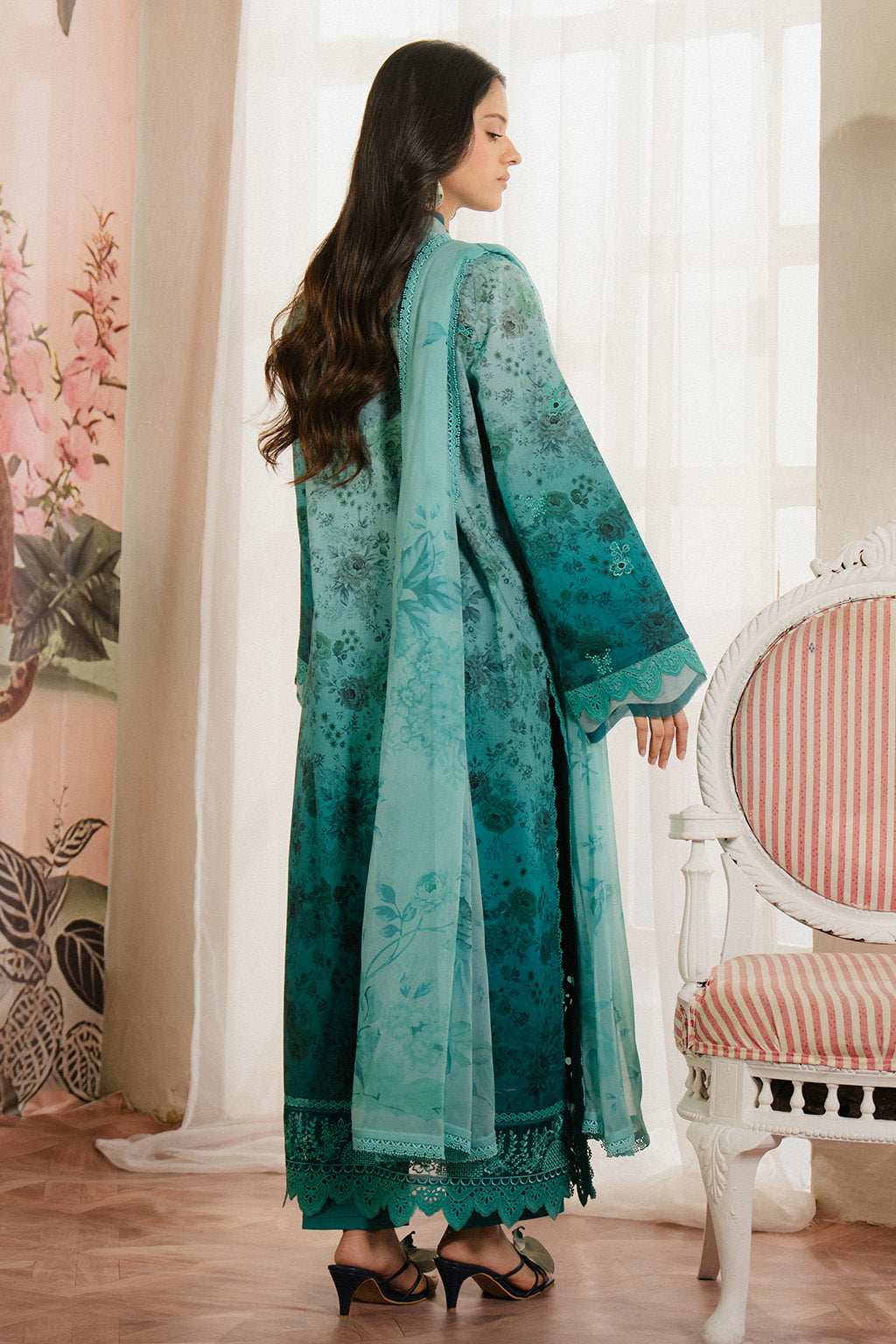 Ayzel | Armelia Printed Lawn 25 | Esmera XS Sea Green Lawn