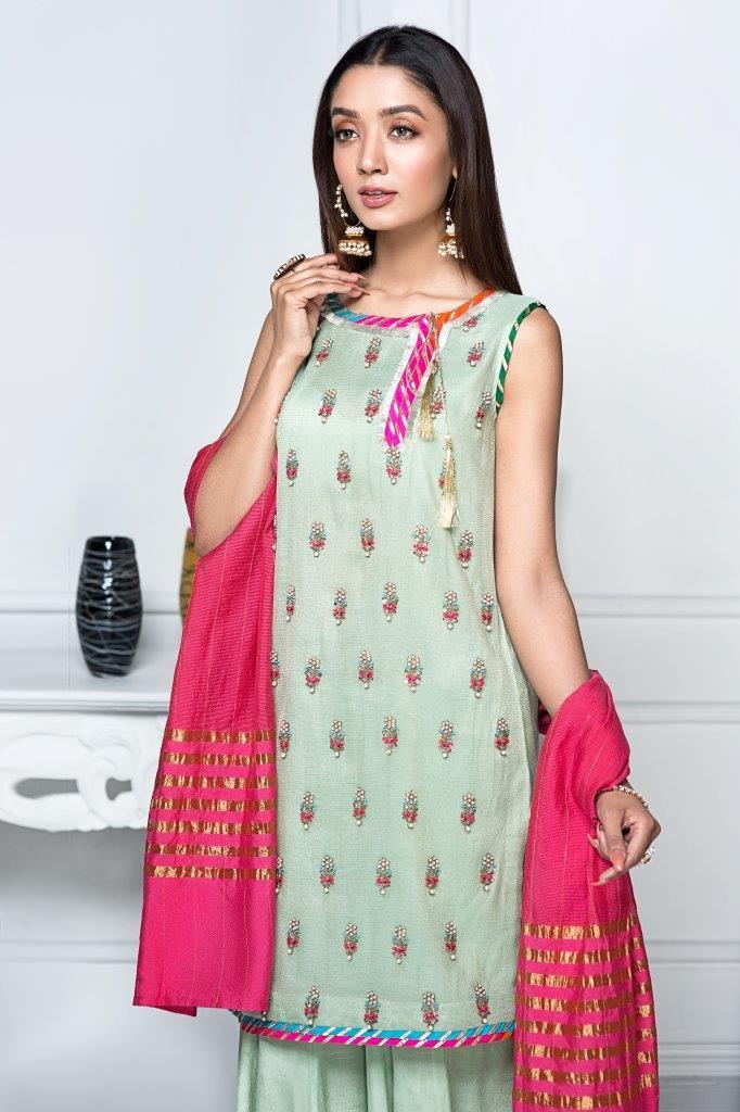 Hana | Eclectic Ready to Wear | Pistacia XS Mint Green Zari Net