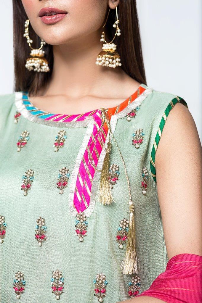 Hana | Eclectic Ready to Wear | Pistacia M Mint Green Zari Net
