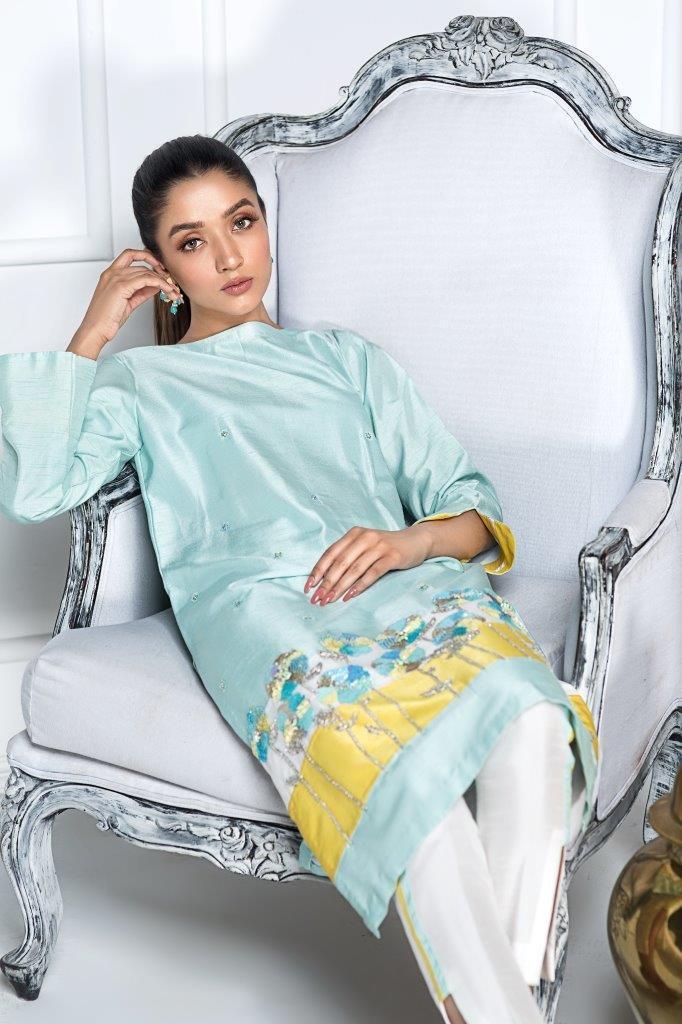 Hana | Eclectic Ready to Wear | Blue Lagoon XL Ice Blue Raw Silk