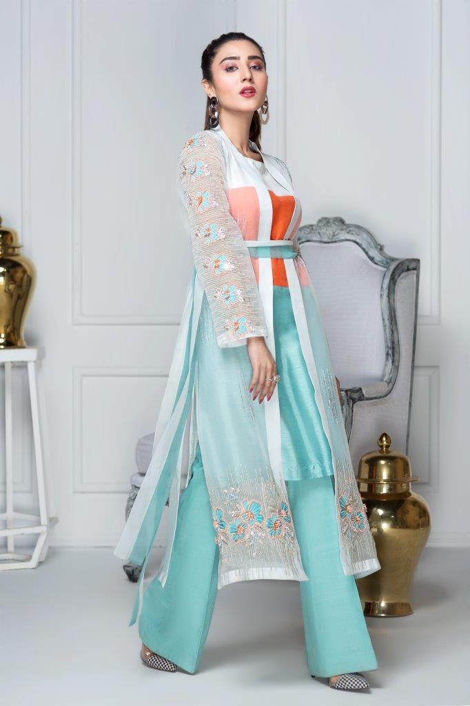 Hana | Eclectic Ready to Wear | Aqua Marine L Multi Organza Silk