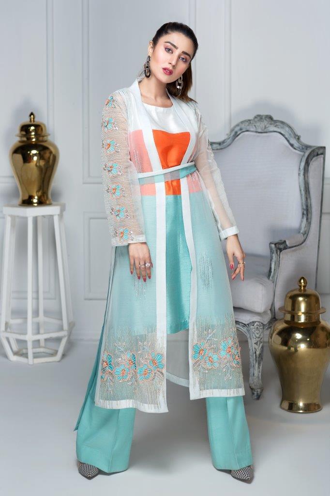 Hana | Eclectic Ready to Wear | Aqua Marine XS Multi Organza Silk