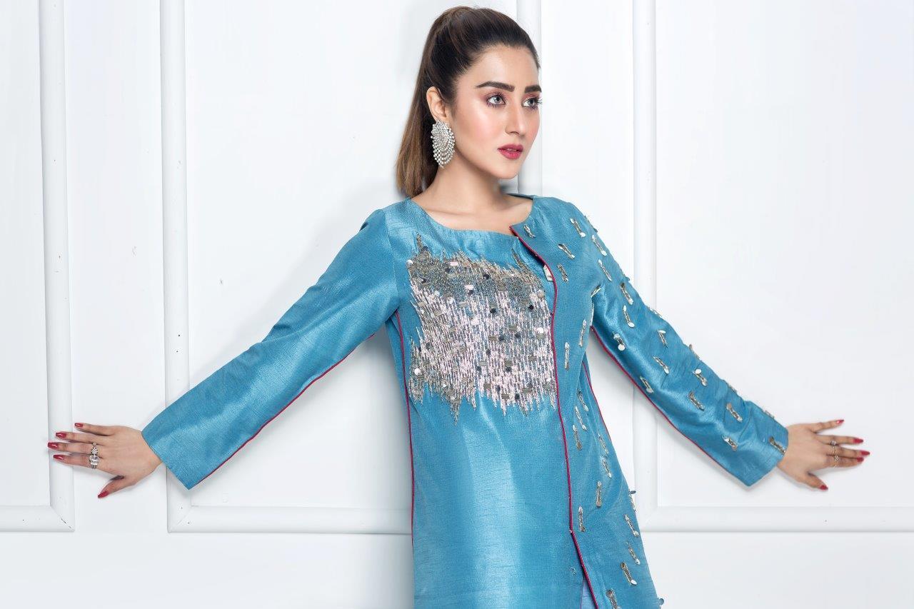 Hana | Eclectic Ready to Wear | Cerulian Spark XL Teal Raw Silk