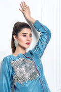 Hana | Eclectic Ready to Wear | Cerulian Spark L Teal Raw Silk