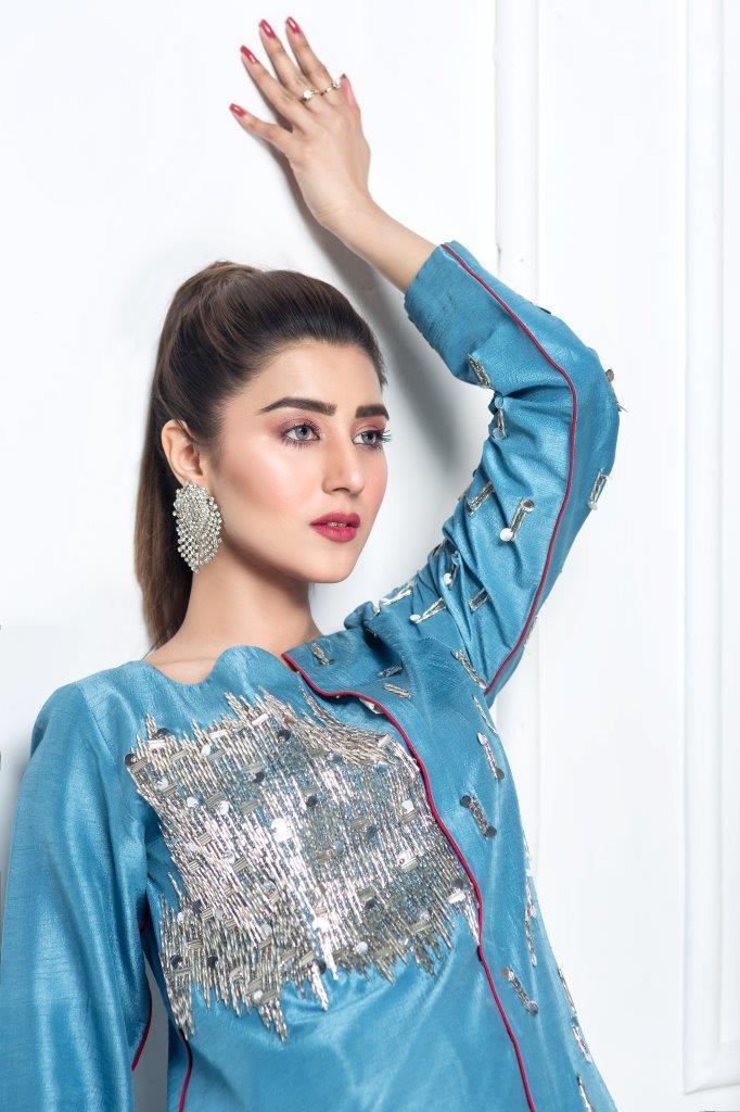 Hana | Eclectic Ready to Wear | Cerulian Spark L Teal Raw Silk
