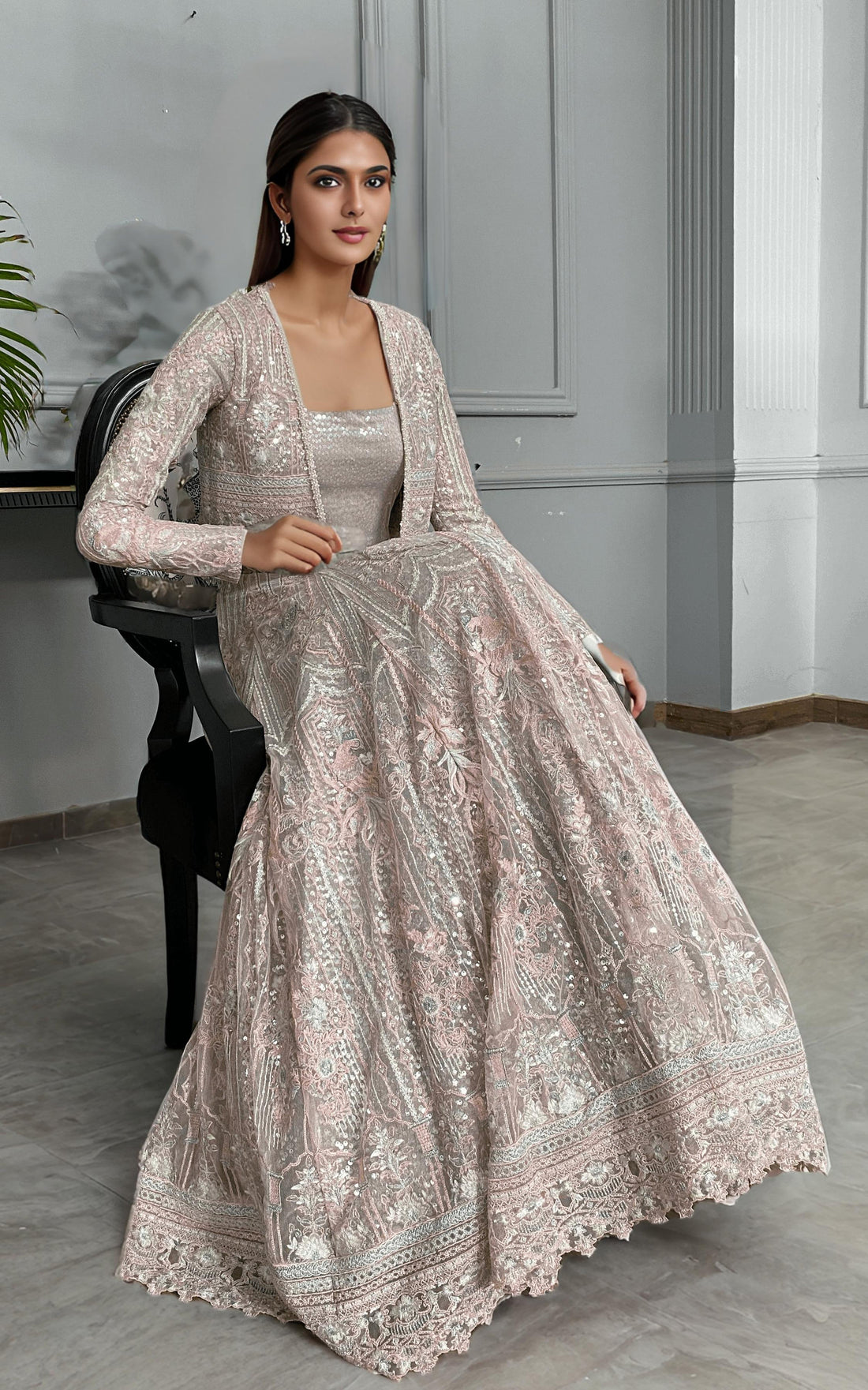Threads and Motifs | Formal Dresses 25 | Net Embroidered Jacket With Lehenga - Pakistani Designer Dress - by Threads and Motifs - Type : Ladies Clothes - 100% Original at Saira Sultan