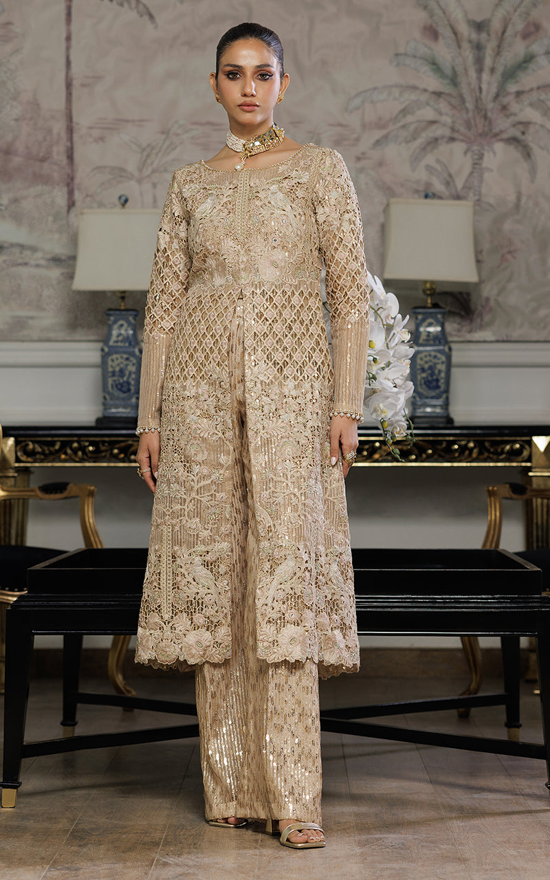 Threads and Motifs | Formal Dresses 25 | Organza Embroidered Dress With Trouser - Pakistani Designer Dress - by Threads and Motifs - Type : Ladies Clothes - 100% Original at Saira Sultan