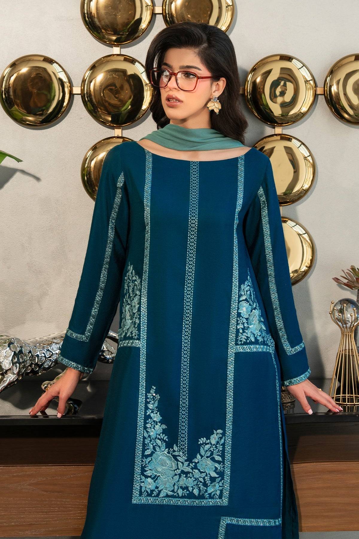 Fahad Hussayn | Lawn Banger | Midnight Teal - Pakistani Designer Dress - by Erum Khan | Type: Ladies Clothes - 100% Original at Saira Sultan