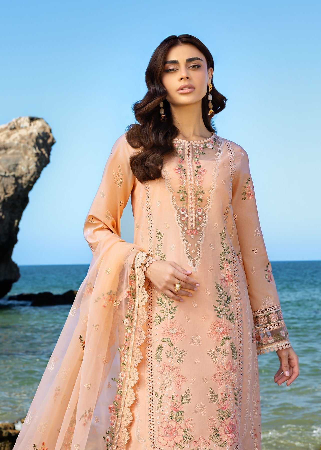 Akbar Aslam | Mare Lawn Edit 25 | Veyra L Peach Lawn