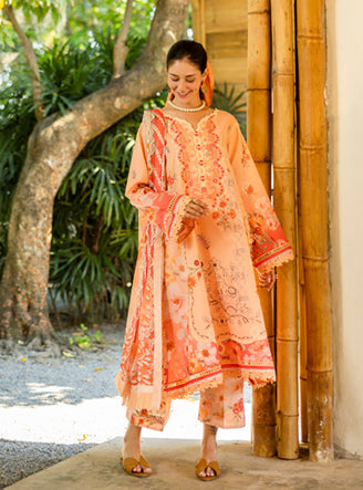 Roheenaz | Ethereal Bloom Lawn 25 | Zaria XS Peach Pink Printed lawn