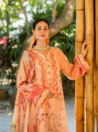 Roheenaz | Ethereal Bloom Lawn 25 | Zaria L Peach Pink Printed lawn