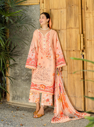 Roheenaz | Ethereal Bloom Lawn 25 | Zaria XL Peach Pink Printed lawn