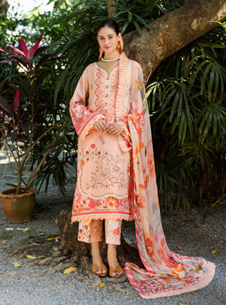 Roheenaz | Ethereal Bloom Lawn 25 | Zaria M Peach Pink Printed lawn