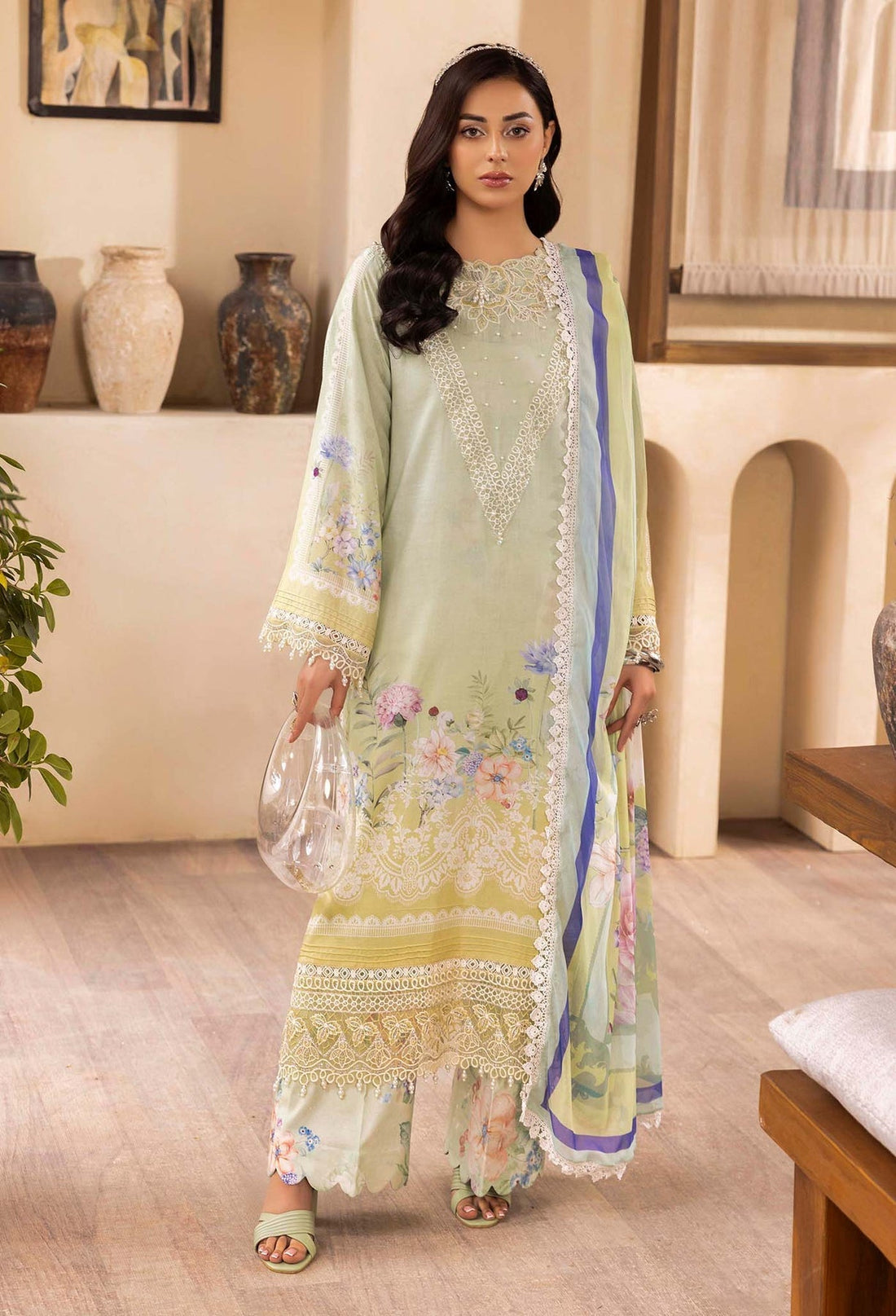 Adans Libas | Chantelle Print Lawn | CHANTELLE 99956 XS Mint Gray Lawn