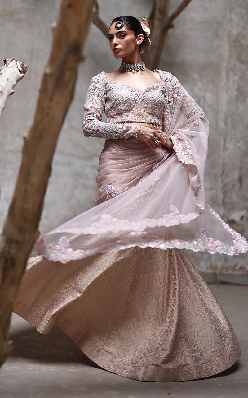 Threads and Motifs | Formal Dresses 25 | Organza Embroidered Blouse With Lehenga - Pakistani Designer Dress - by Threads and Motifs - Type : Ladies Clothes - 100% Original at Saira Sultan