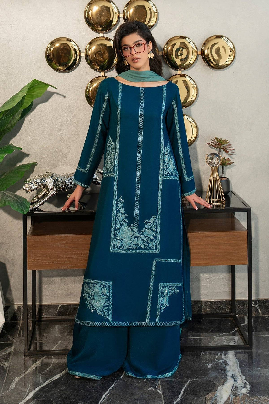 Fahad Hussayn | Lawn Banger | Midnight Teal - Pakistani Designer Dress - by Erum Khan | Type: Ladies Clothes - 100% Original at Saira Sultan