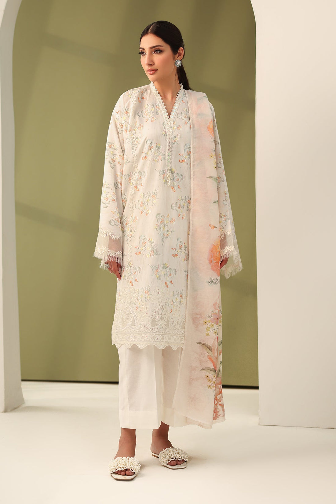Baroque | Eid Printique | EMBROIDERED PRINTED LAWN UF-4181 XS Off White Lawn