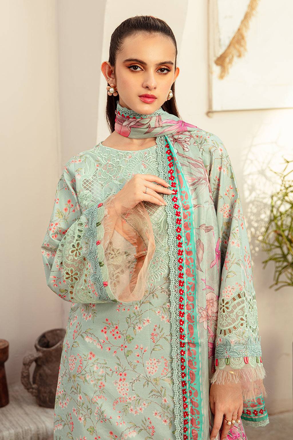 AJR Couture | Alif Affordable Lawn 24 | MISTY MORNING - Pakistani Designer Dress - by AJR Couture | Type: Luxury - 100% Original at Saira Sultan