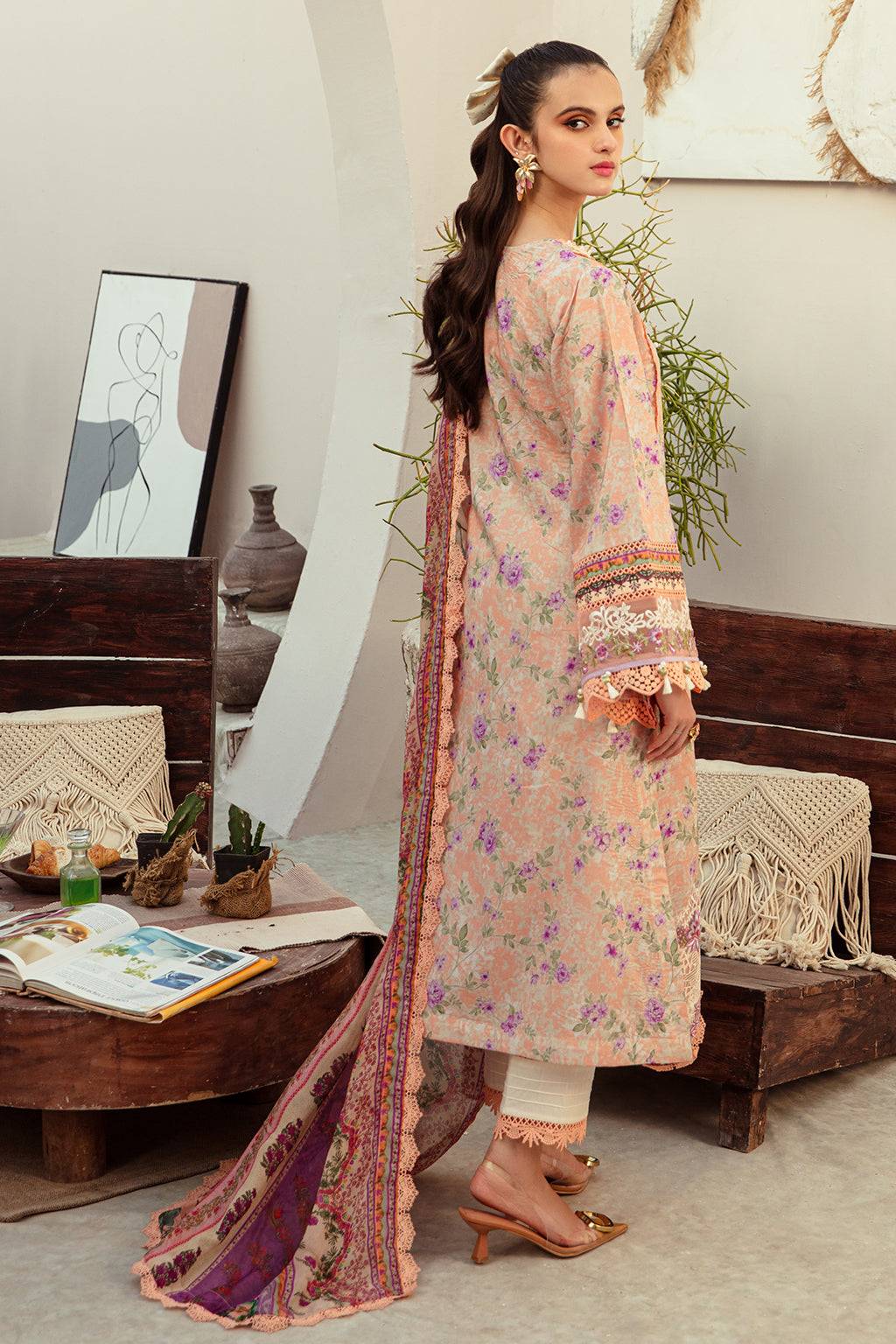 AJR Couture | Alif Affordable Lawn 24 | CORAL BLUSH - Pakistani Designer Dress - by AJR Couture | Type: Luxury - 100% Original at Saira Sultan