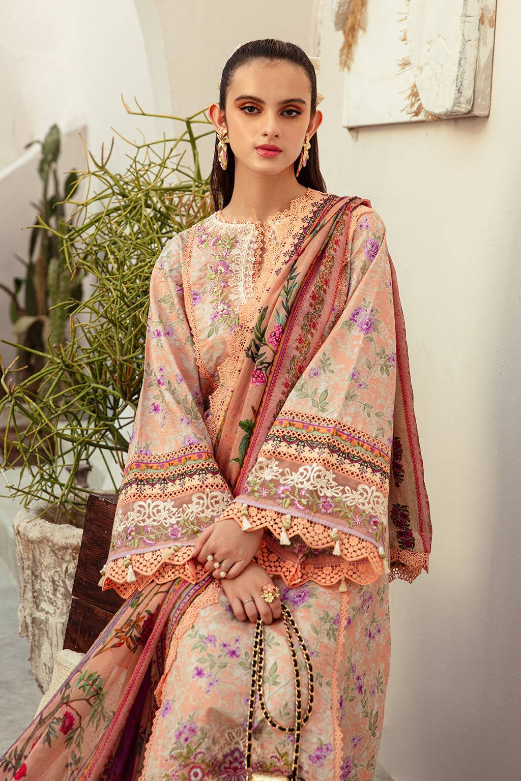 AJR Couture | Alif Affordable Lawn 24 | CORAL BLUSH - Pakistani Designer Dress - by AJR Couture | Type: Luxury - 100% Original at Saira Sultan