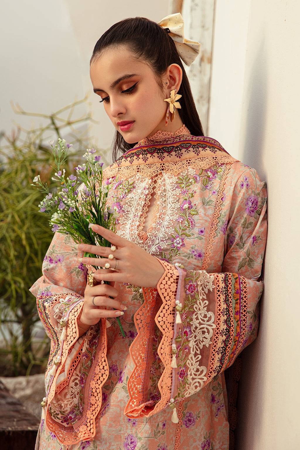 AJR Couture | Alif Affordable Lawn 24 | CORAL BLUSH - Pakistani Designer Dress - by AJR Couture | Type: Luxury - 100% Original at Saira Sultan
