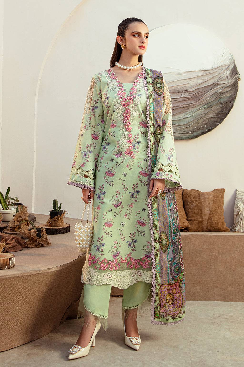 AJR Couture | Alif Affordable Lawn 24 | MINT MAGIC - Pakistani Designer Dress - by AJR Couture | Type: Luxury - 100% Original at Saira Sultan