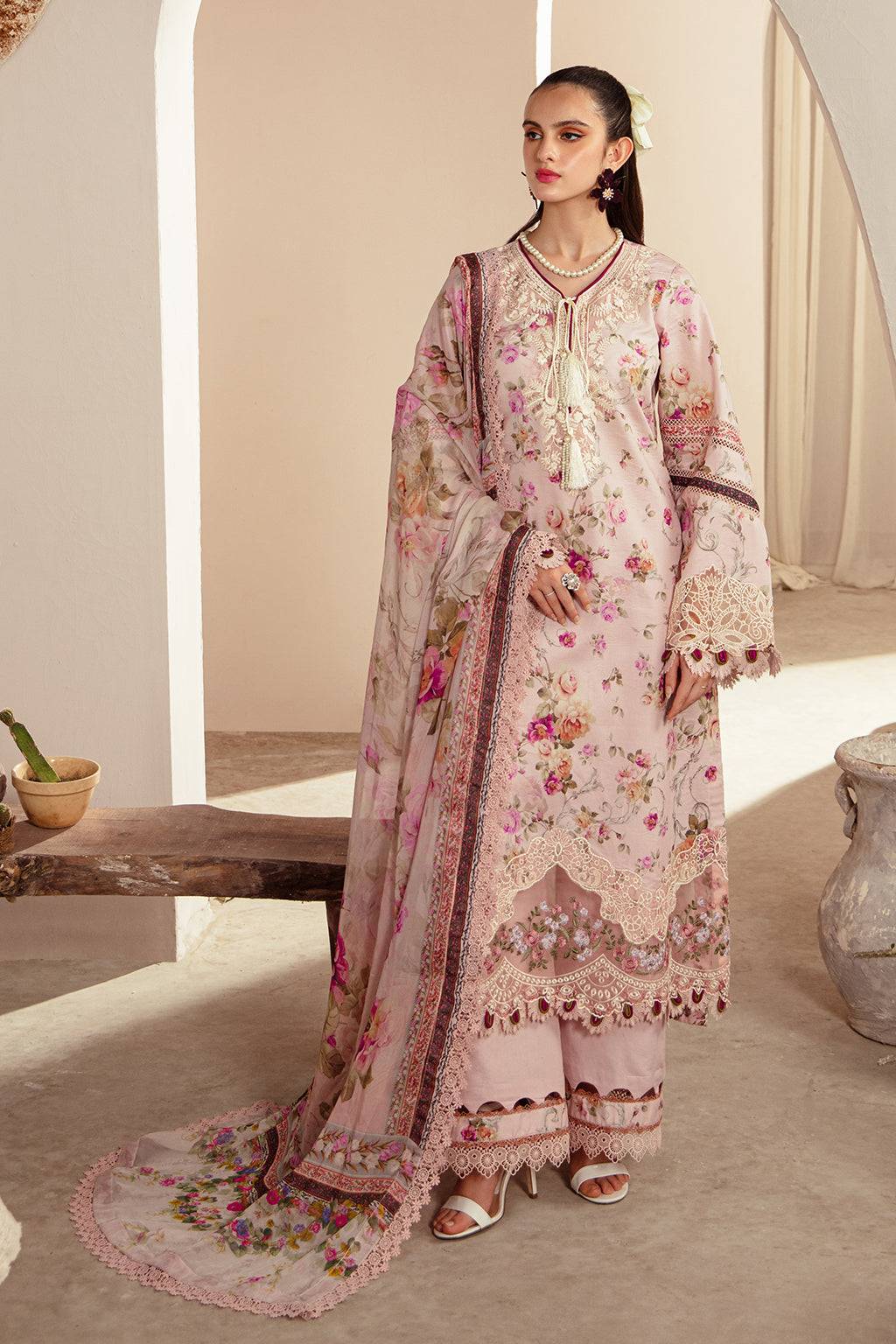 AJR Couture | Alif Affordable Lawn 24 | ROSELLA - Pakistani Designer Dress - by AJR Couture | Type: Luxury - 100% Original at Saira Sultan