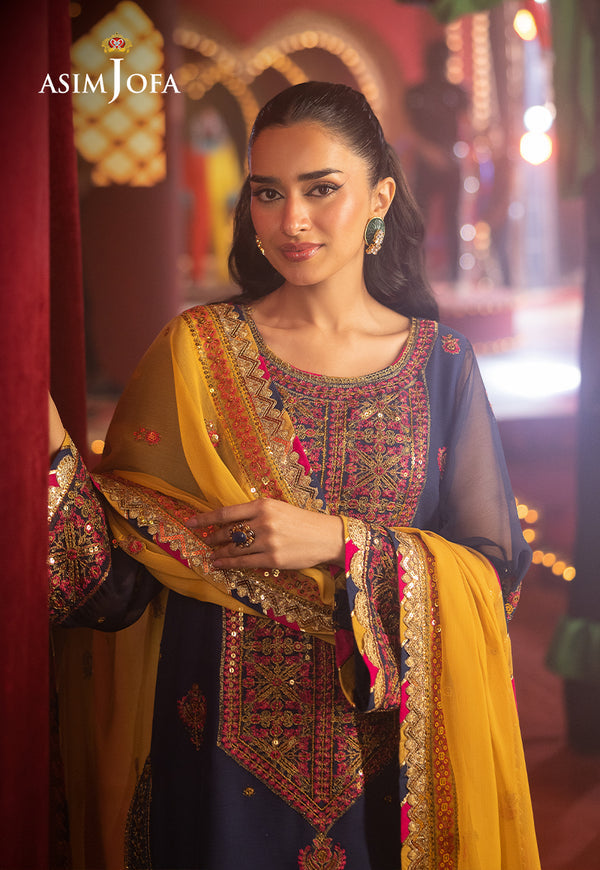 Asim Jofa | Festive Collection 25 | AJLF-16 L Navy Blue Chiffon
