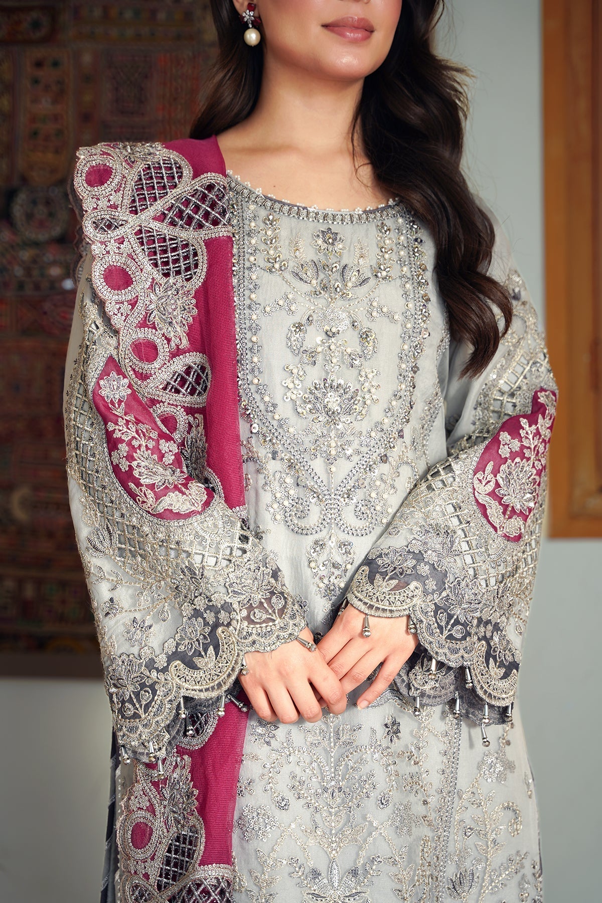 Imrozia Premium | Meeras Luxury Eid 25 | I-228 ZAREEN M Pastel Gray Organza