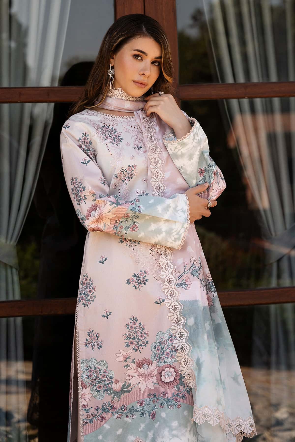 Afrozeh | Damask The Holiday Edit 25 | Seraphina B M Pale Peach Lawn