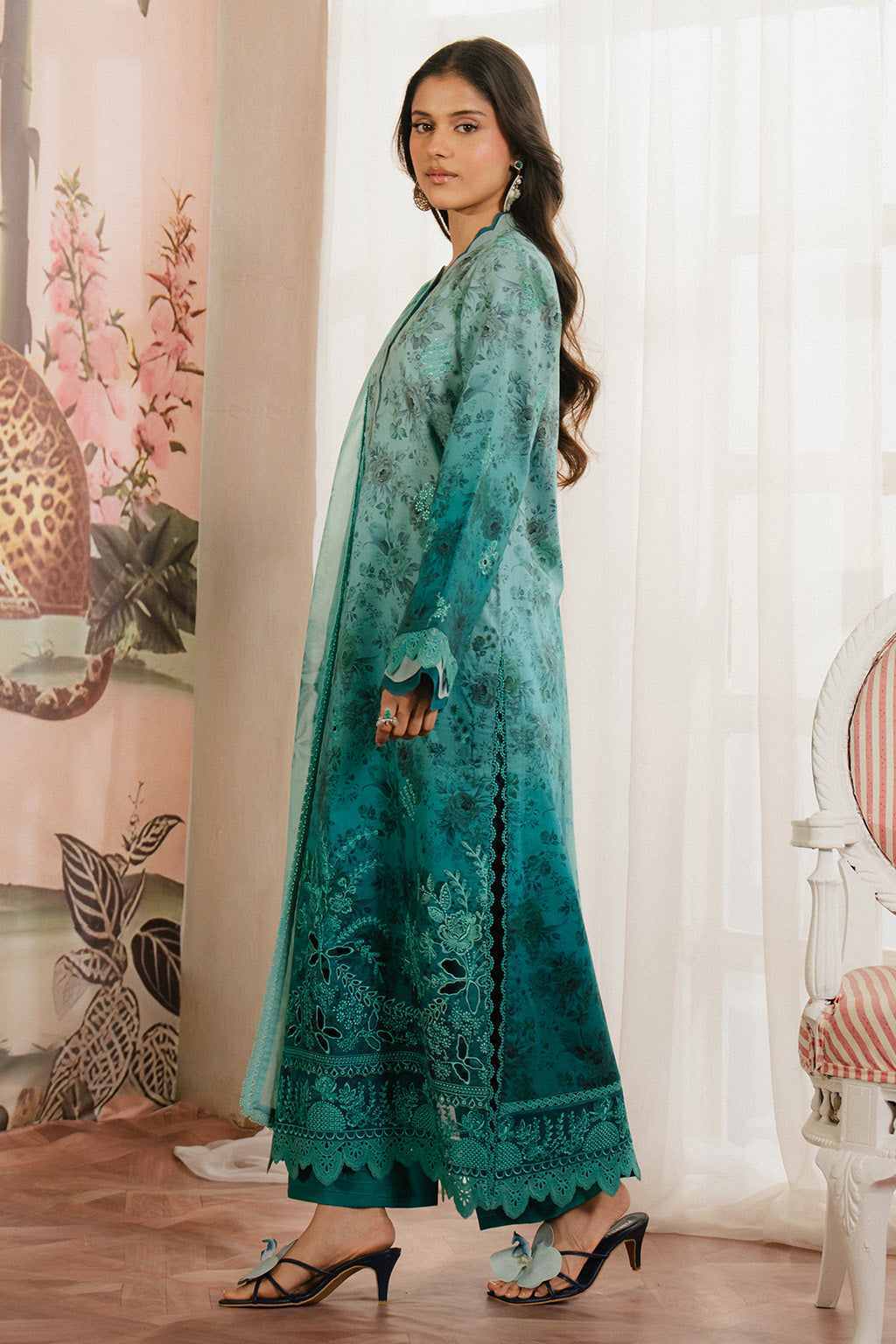 Ayzel | Armelia Printed Lawn 25 | Esmera L Sea Green Lawn