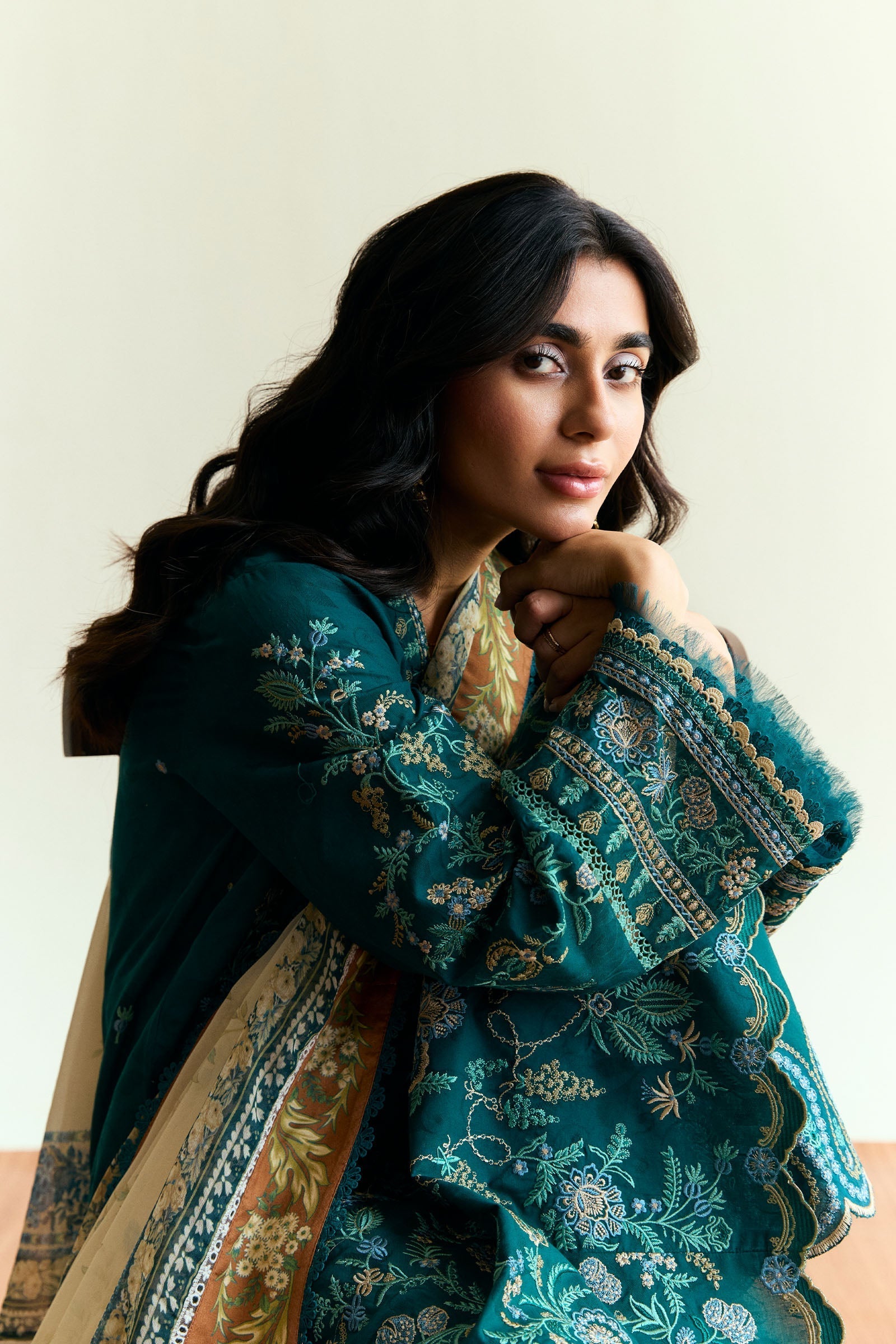 Zara Shahjahan | Coco Eid Edit | Marigold-D4 L Teal Green Jacquard