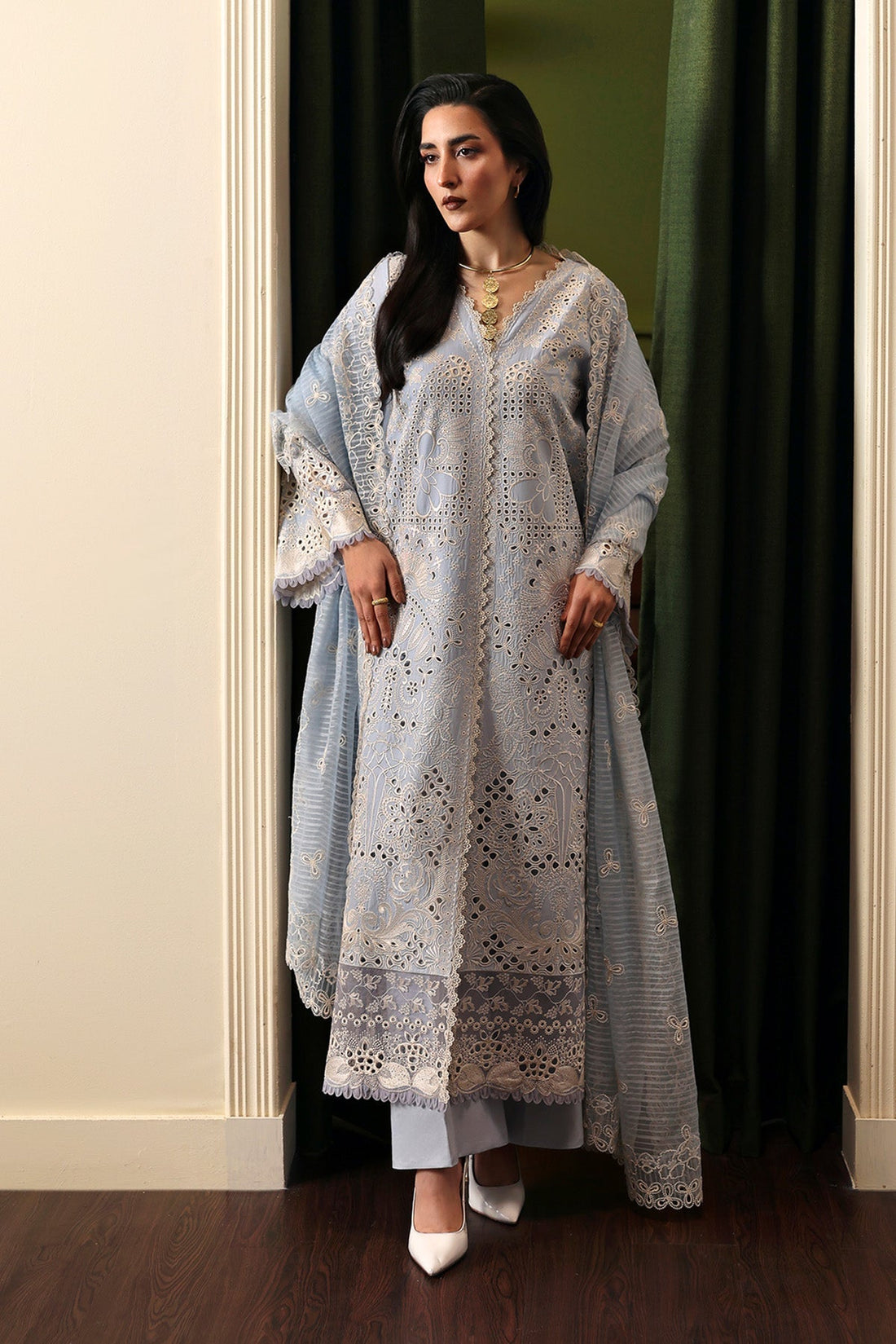 Afrozeh | Rhythm RTW | Crimsal XS LIight blue Grey Lawn