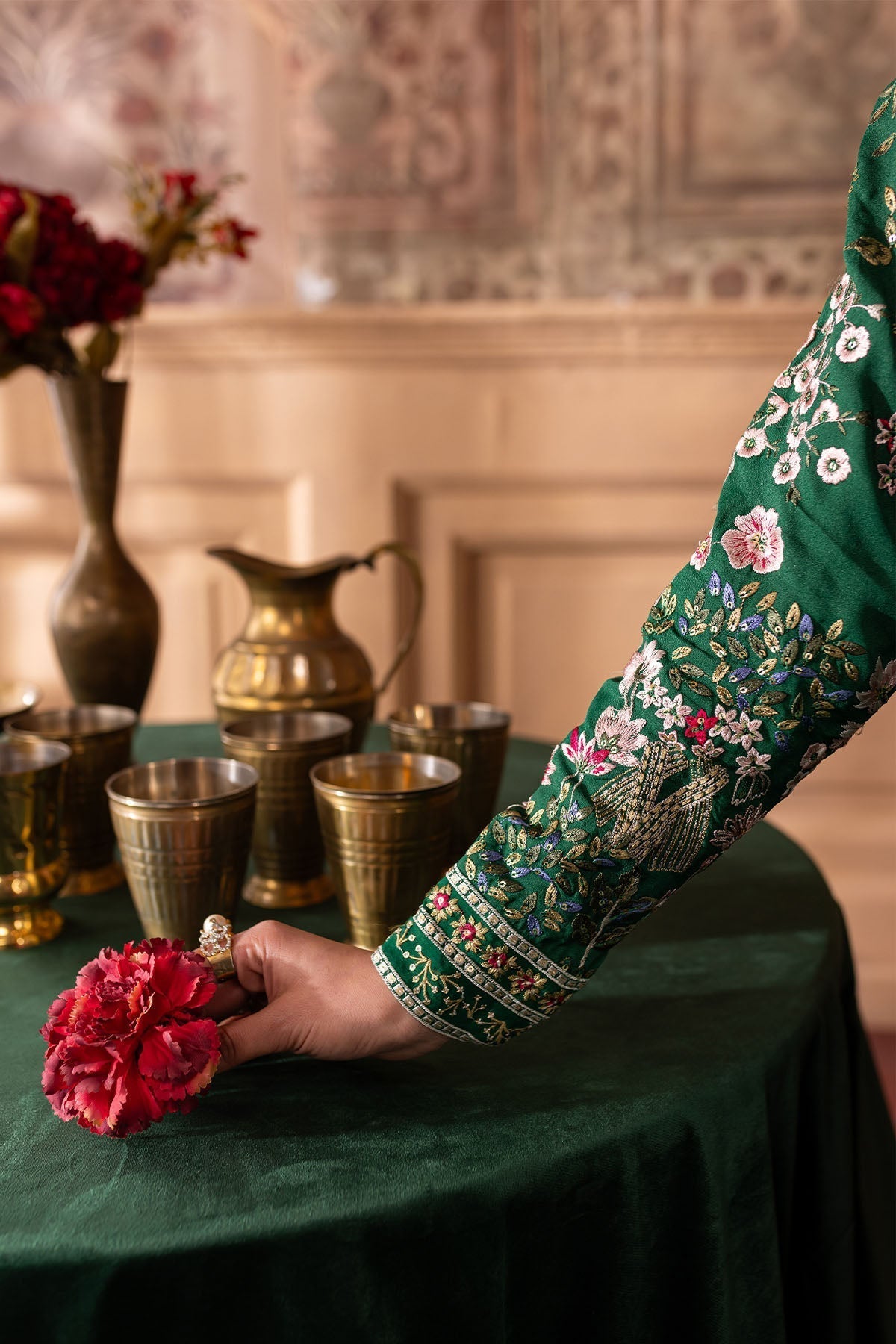Nureh | Nur Mahal Formals | NE-138 L Dark Green Silk