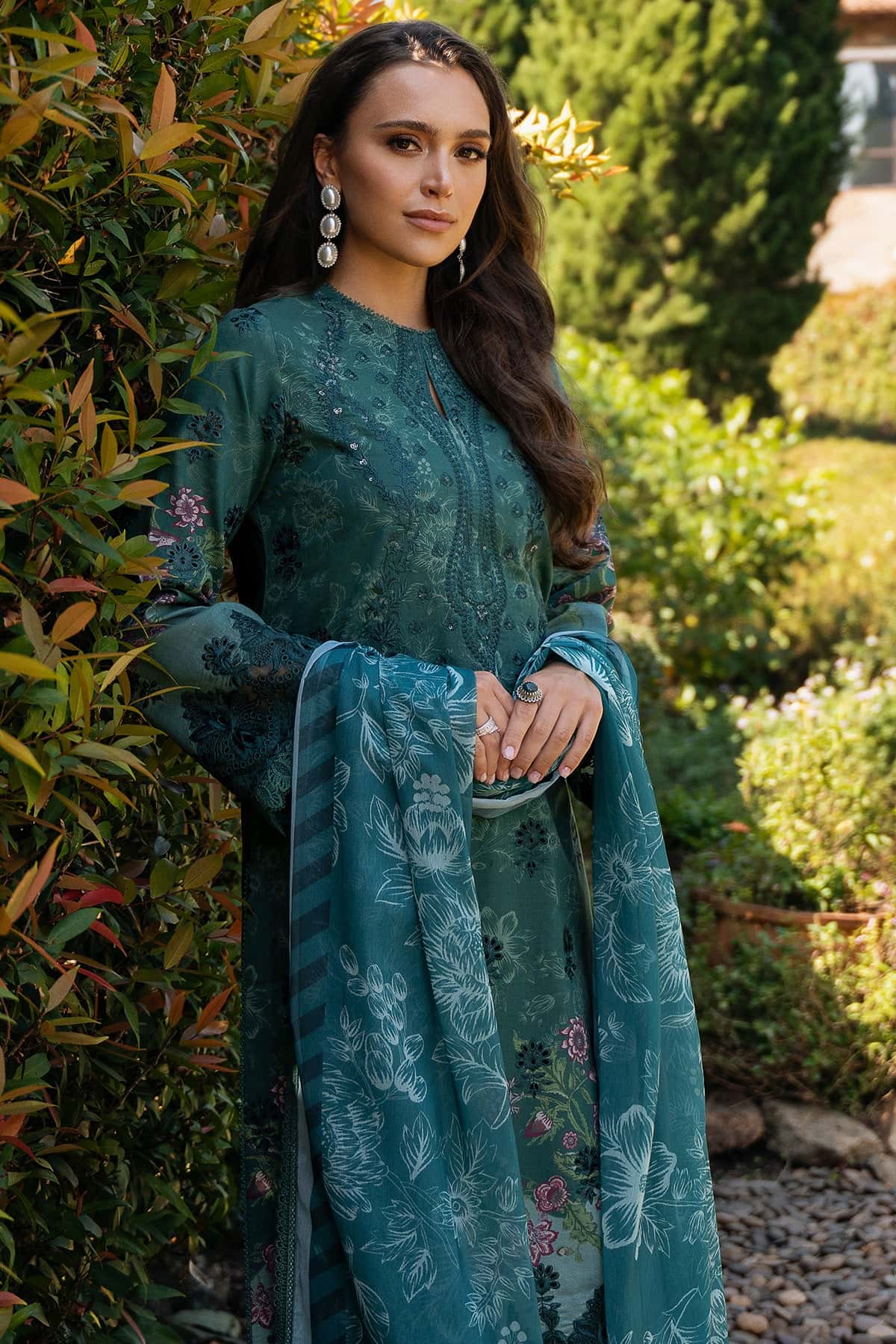 Afrozeh | Damask The Holiday Edit 25 | Opaline A XL Teal Green Lawn