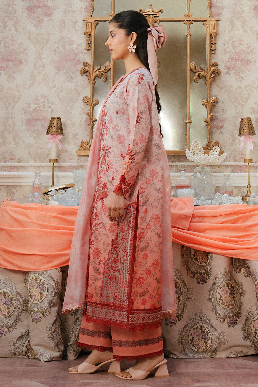 Ayzel | Armelia Printed Lawn 25 | Ayla XL Salmon Pink Lawn