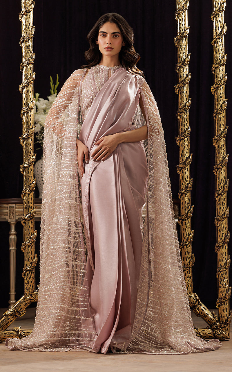 Threads and Motifs | Formal Dresses 25 | Net Embroidered Cape With Blouse And Skirt Saree - Pakistani Designer Dress - by Threads and Motifs - Type : Ladies Clothes - 100% Original at Saira Sultan