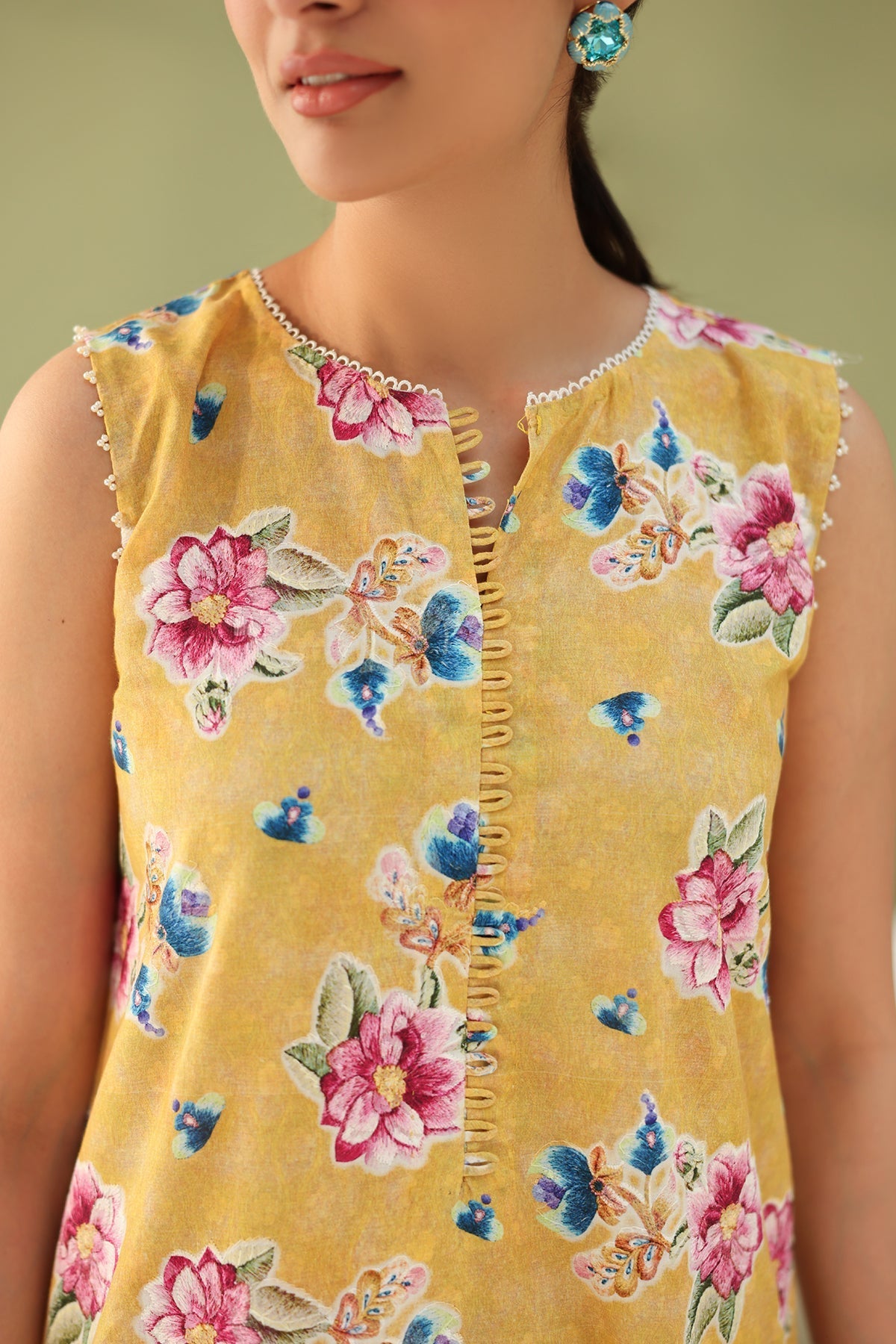 Baroque | Eid Printique | EMBROIDERED PRINTED LAWN UF-4182 L Lime Yellow Lawn