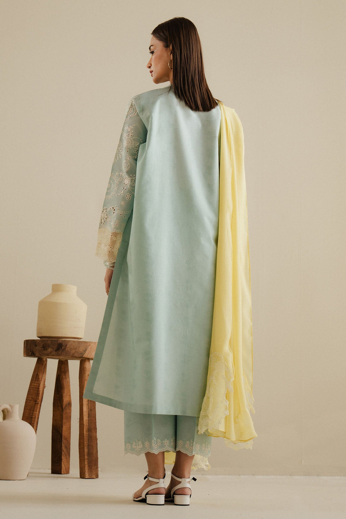 Zara Shahjahan | Eid Pret 25 | CR25P0222 XS Sky Blue Dobby