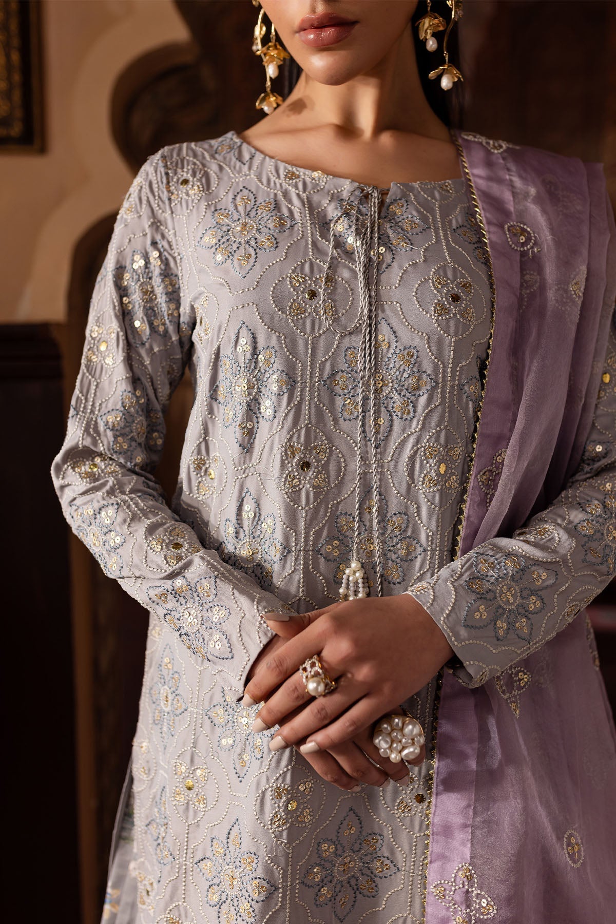 Nureh | Nur Mahal Formals | NE-142 L Light Lavender Silk