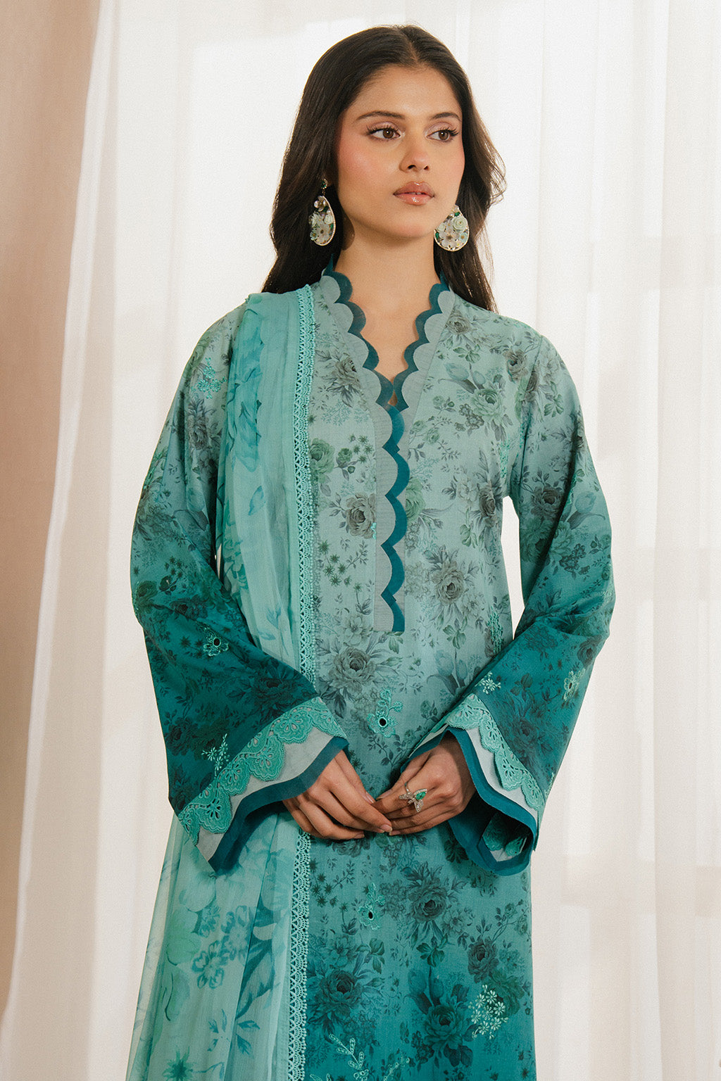 Ayzel | Armelia Printed Lawn 25 | Esmera M Sea Green Lawn