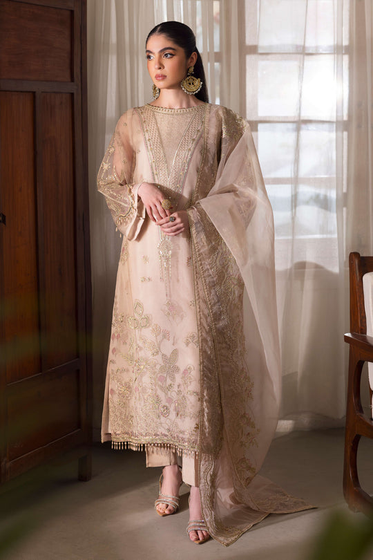 Naqshi | Pareezah Formals | Zumar S Nude Pink Organza
