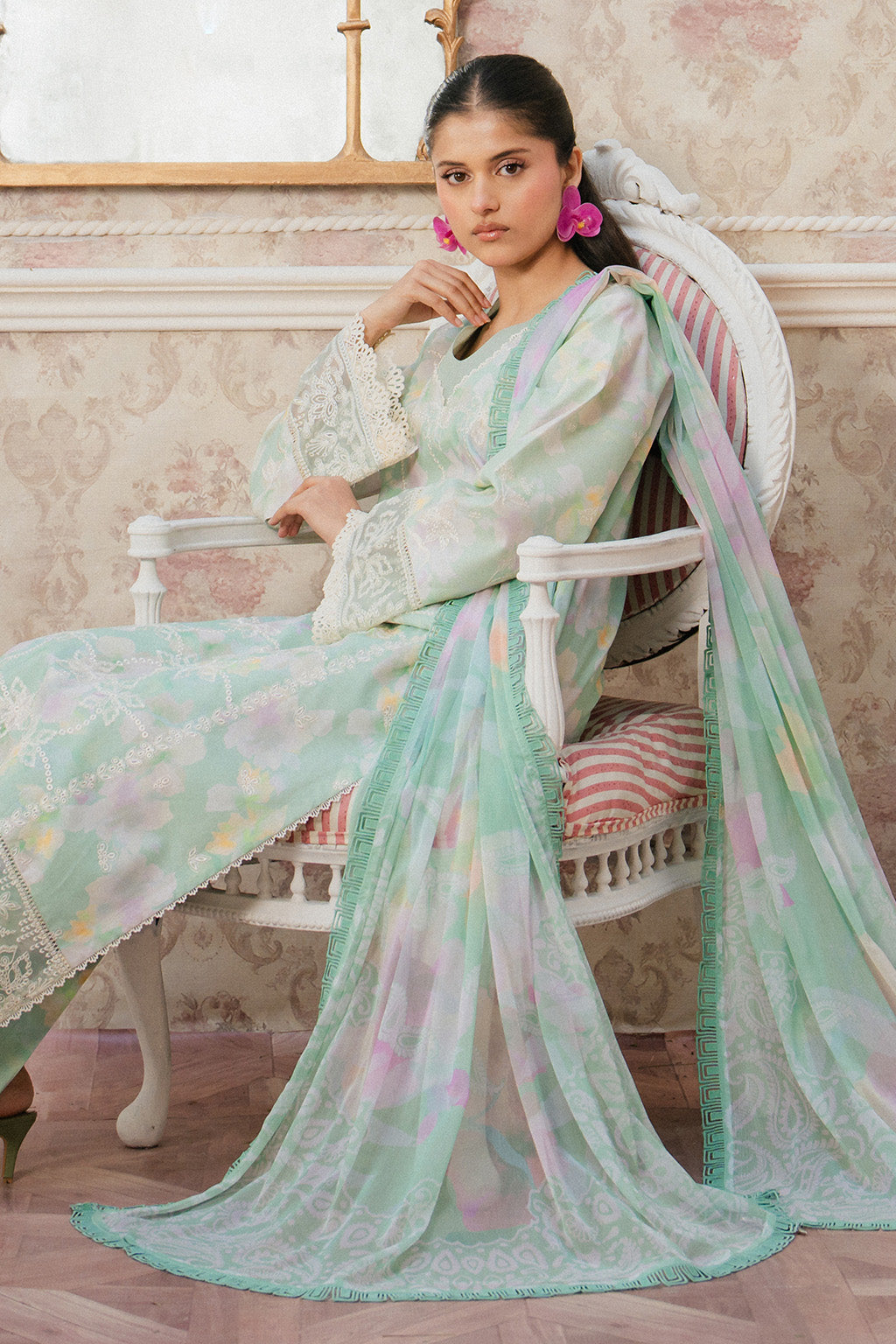 Ayzel | Armelia Printed Lawn 25 | Liora XL Mint Lawn
