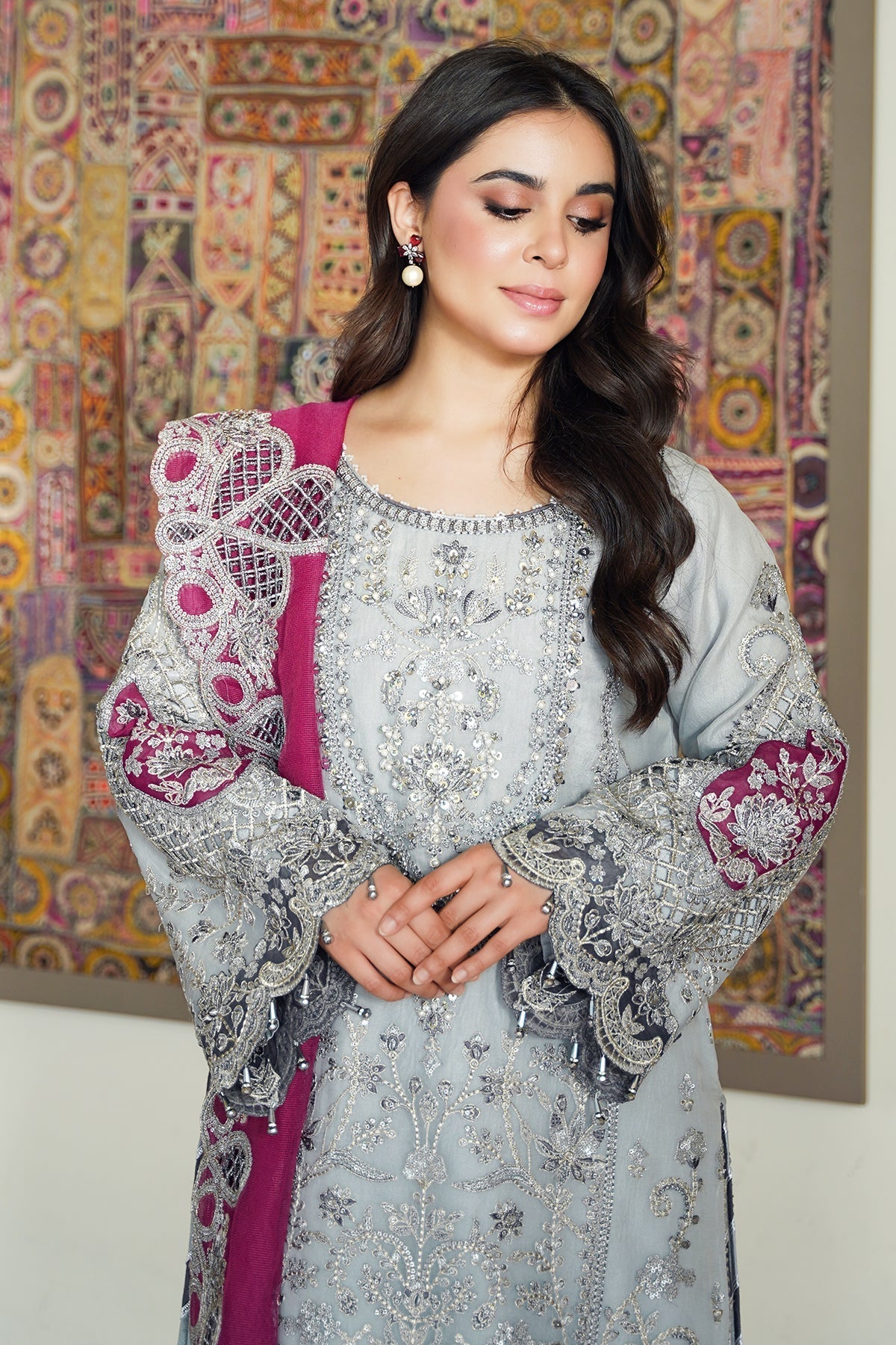 Imrozia Premium | Meeras Luxury Eid 25 | I-228 ZAREEN XL Pastel Gray Organza