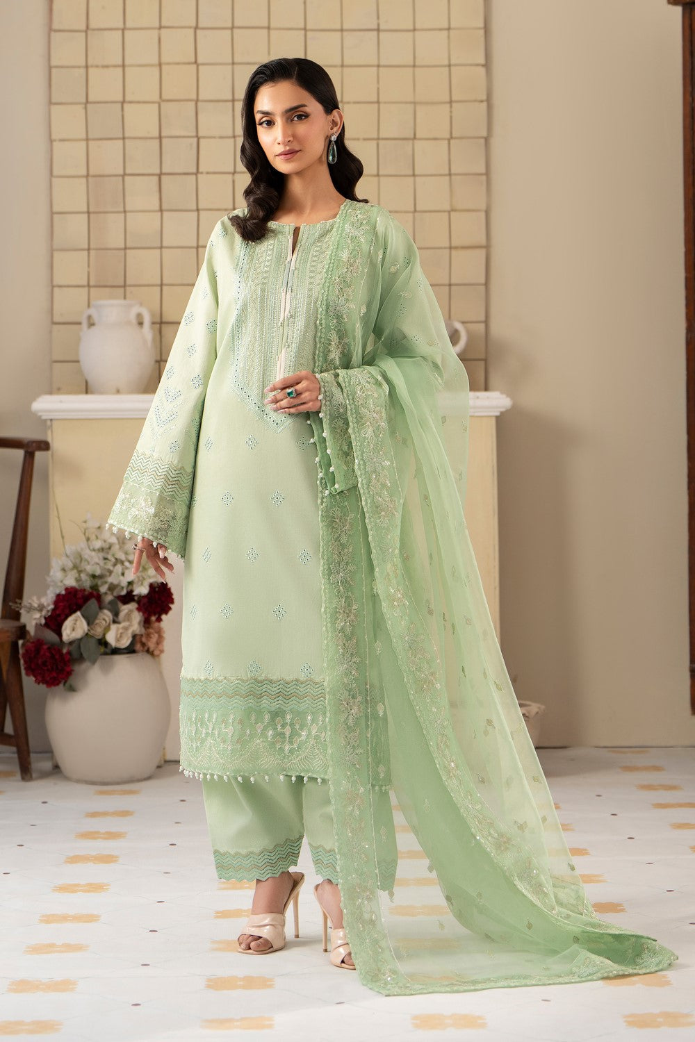 Maryum N Maria | Luxury Lawn 25 | AZAL - MS50116 XS Mint Green Lawn