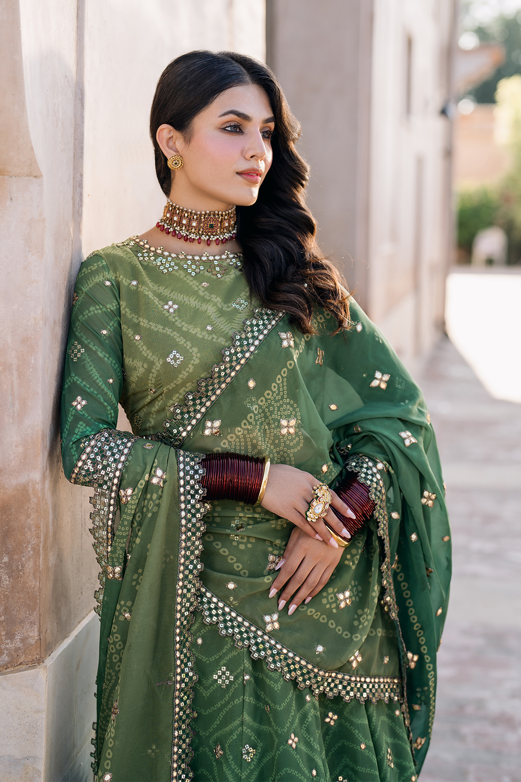 Iznik | Bandhani Formals | UE-328 L Emerald Green Chiffon